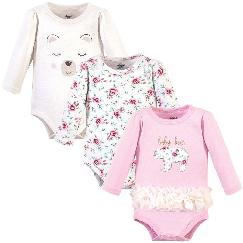 Little Treasure Cotton Bodysuits, Floral Baby Bear 3-Pack
