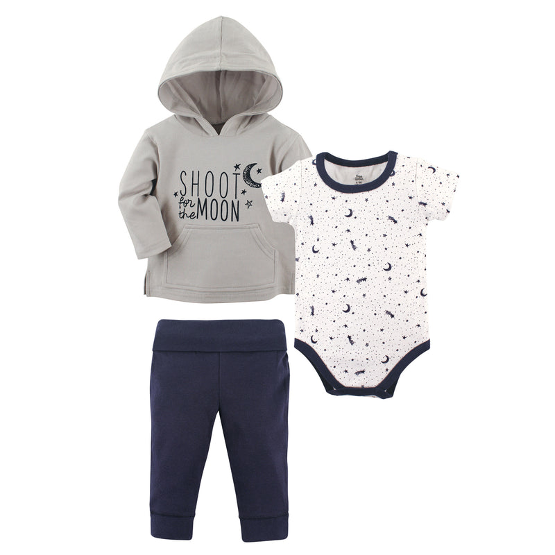 Yoga Sprout Cotton Hoodie, Bodysuit or Tee Top, and Pant, Moon Baby
