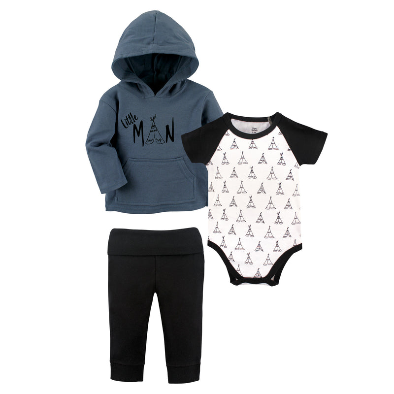 Yoga Sprout Cotton Hoodie, Bodysuit or Tee Top, and Pant, Little Man Baby