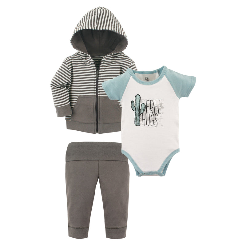 Yoga Sprout Cotton Hoodie, Bodysuit or Tee Top, and Pant, Free Hugs Baby