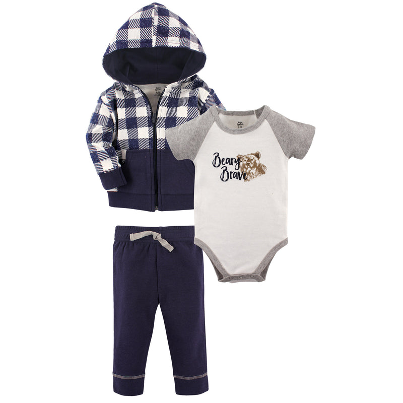 Yoga Sprout Cotton Hoodie, Bodysuit or Tee Top, and Pant, Beary Brave Baby