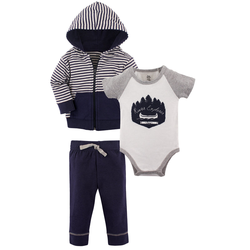 Yoga Sprout Cotton Hoodie, Bodysuit or Tee Top, and Pant, Explorer Baby
