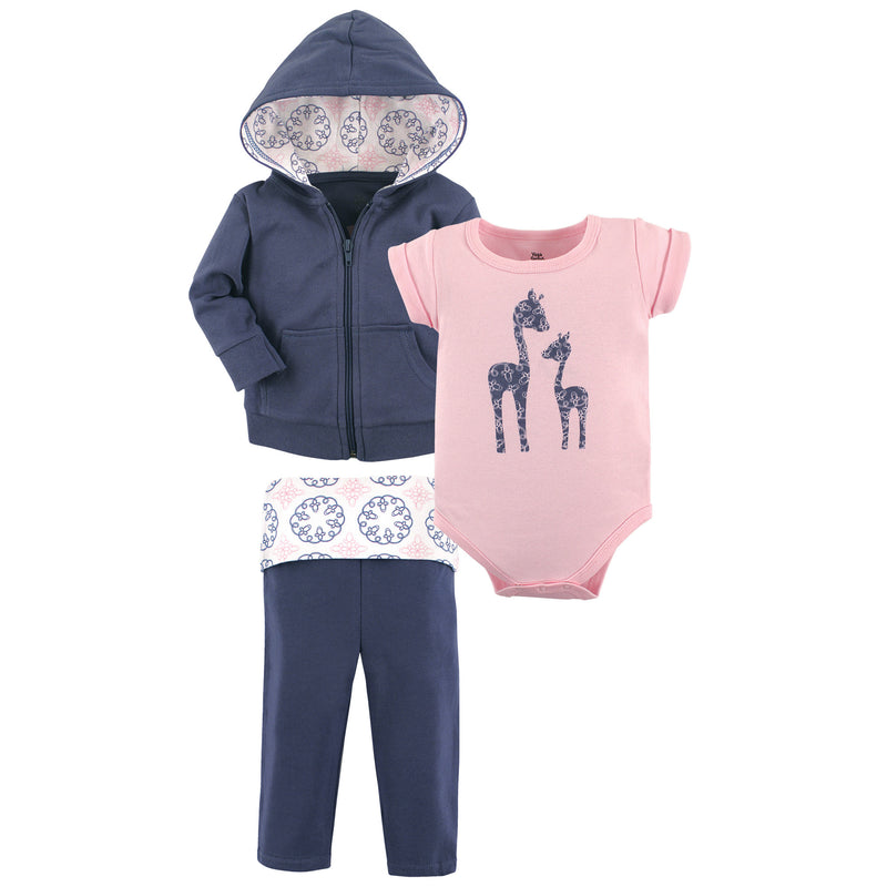 Yoga Sprout Cotton Hoodie, Bodysuit or Tee Top, and Pant, Whimsical Giraffe Baby