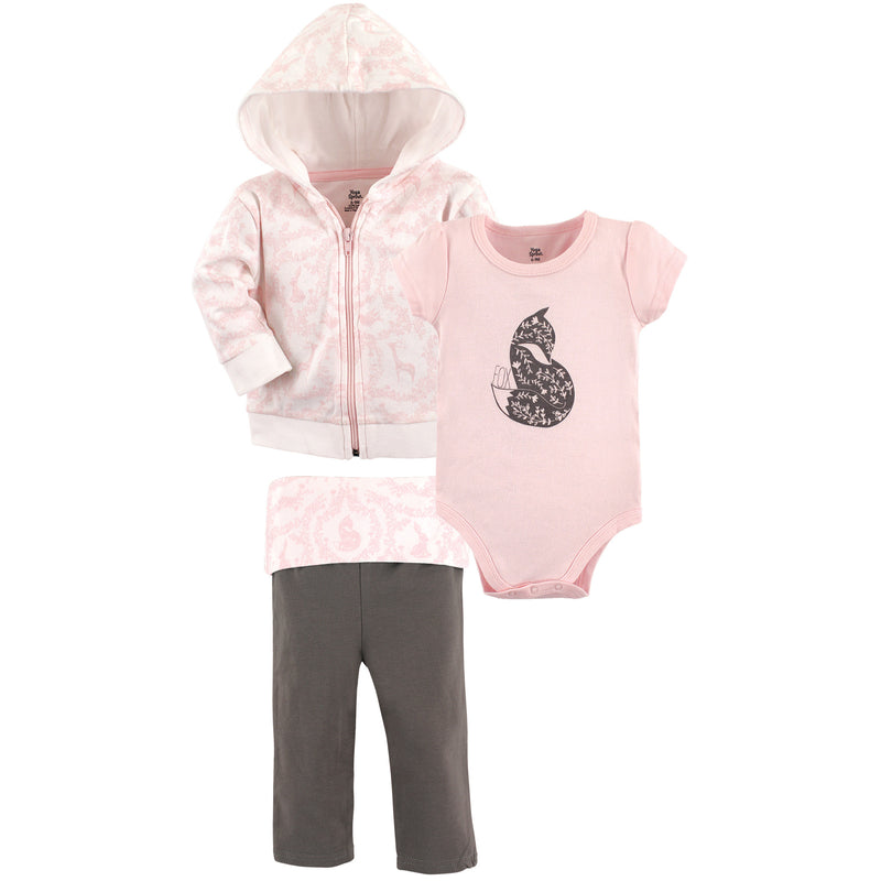 Yoga Sprout Cotton Hoodie, Bodysuit or Tee Top, and Pant, Lace Garden Baby