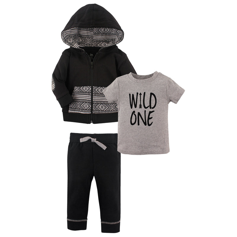 Yoga Sprout Cotton Hoodie, Bodysuit or Tee Top, and Pant, Wild One Toddler