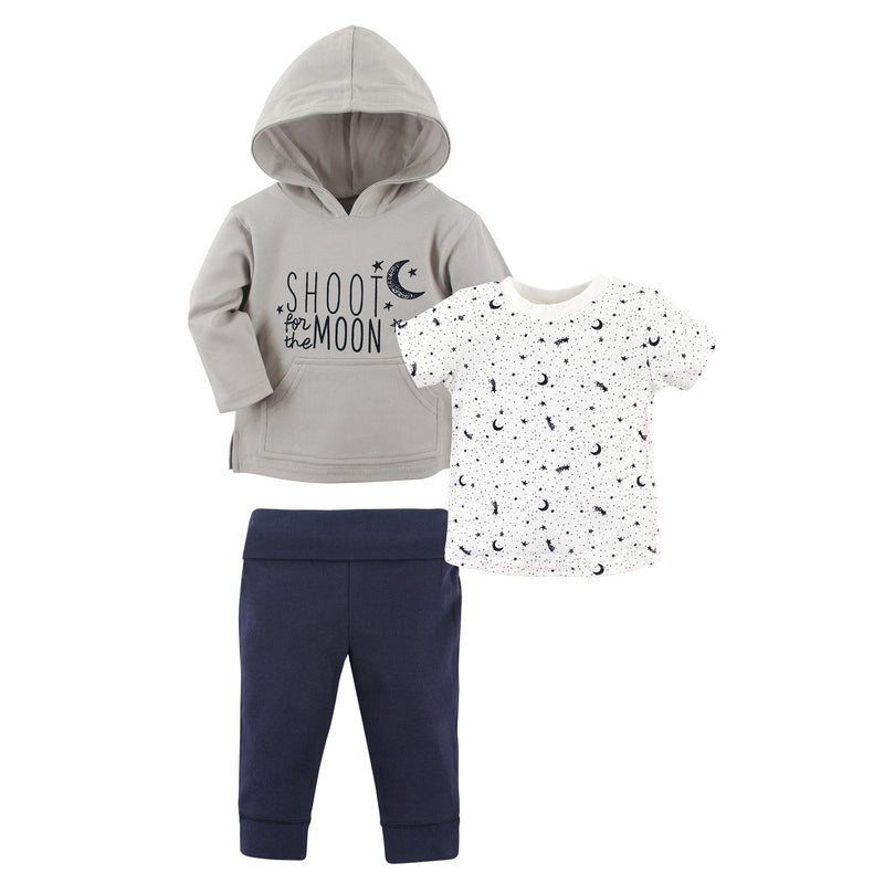 Yoga Sprout Cotton Hoodie, Bodysuit or Tee Top, and Pant, Moon Toddler