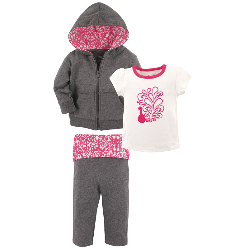 Yoga Sprout Cotton Hoodie, Bodysuit or Tee Top, and Pant, Peacock Toddler