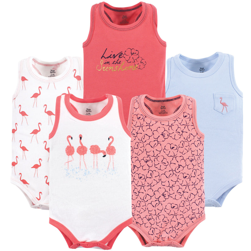 Yoga Sprout Cotton Bodysuits, Flamingo