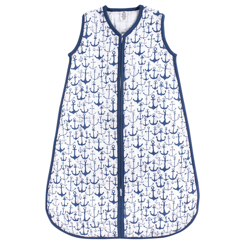 Yoga Sprout Sleeveless Muslin Cotton Sleeping Bag, Sack, Blanket, Blue Anchor