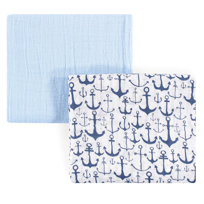 Yoga Sprout Cotton Muslin Swaddle Blankets, Blue Anchor