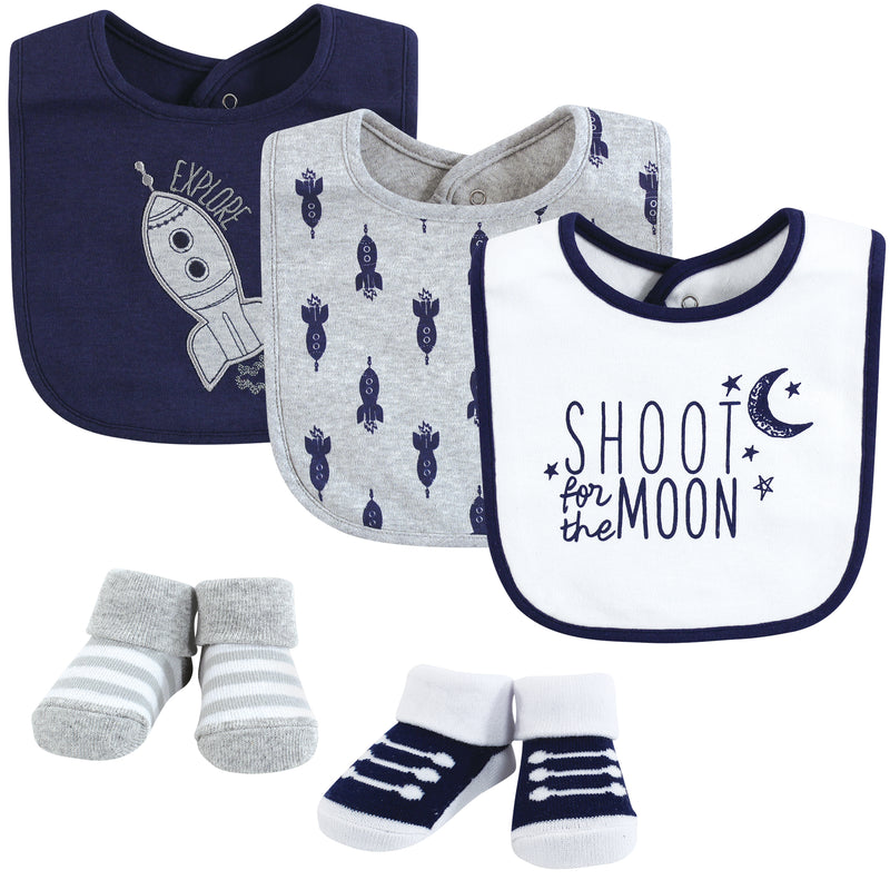 Yoga Sprout Cotton Bibs and Socks, Moon