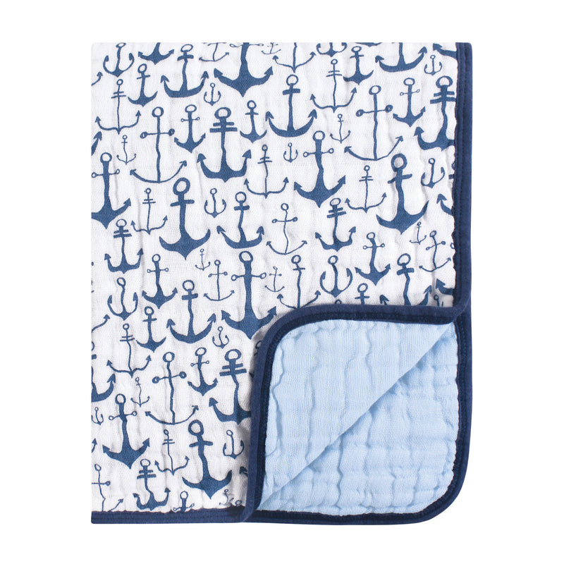 Yoga Sprout Cotton Muslin Tranquility Quilt Blanket, Blue Anchor