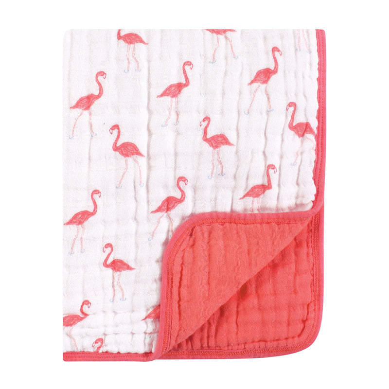 Yoga Sprout Cotton Muslin Tranquility Quilt Blanket, Flamingo